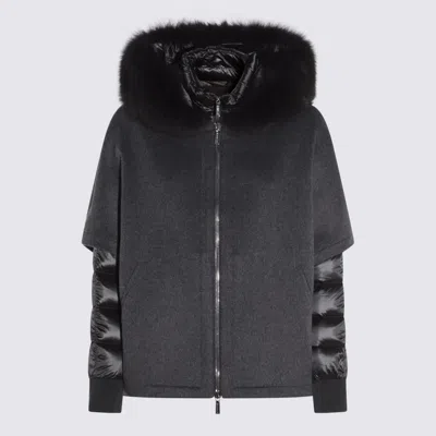 Moorer Hooded Jackets With Fur Trim And Quilted Sleeves