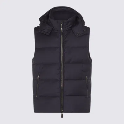 Moorer Hooded Padded Jackets With Side Zip Pockets In Blue