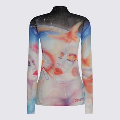 Casablanca Artistic Sleeve Print With Sheer High Neck In Multi