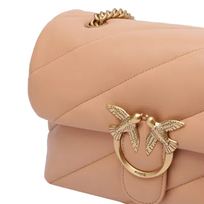 Pinko Quilted Beige Vitello Leather Shoulder Bag In Brown
