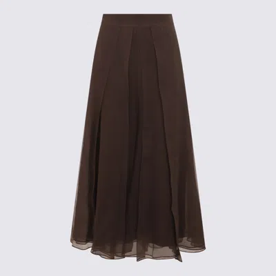 Brunello Cucinelli Dark Brown Silk Skirt