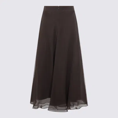 Brunello Cucinelli Dark Brown Silk Skirt