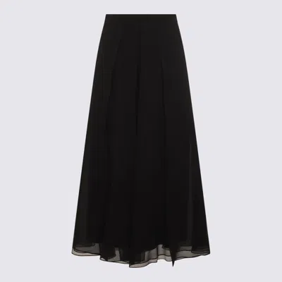 Brunello Cucinelli Black Silk Midi Skirt