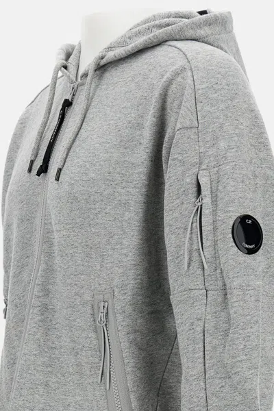 C.p. Company Lens-detail Zip-up Hoodie In Gray