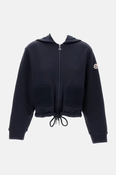Moncler Logo Patch Zip-up Hoodie In Blue