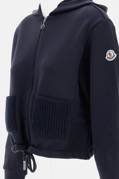 Moncler Logo Patch Zip-up Hoodie In Blue