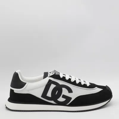 Dolce & Gabbana Aria White And Black Running Sneakers With Logo Detail In Suede And Tech Fabric Man In Multi