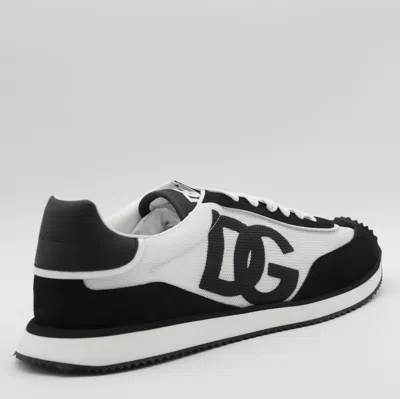 Dolce & Gabbana Aria White And Black Running Sneakers With Logo Detail In Suede And Tech Fabric Man In Multi