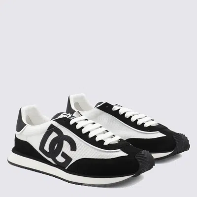 Dolce & Gabbana Aria White And Black Running Sneakers With Logo Detail In Suede And Tech Fabric Man In Multi