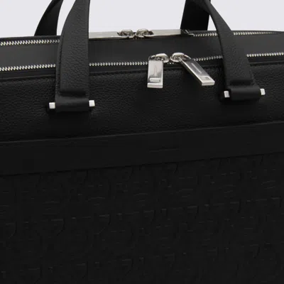 Ferragamo Black Leather Business Gancini Top Handle Bag