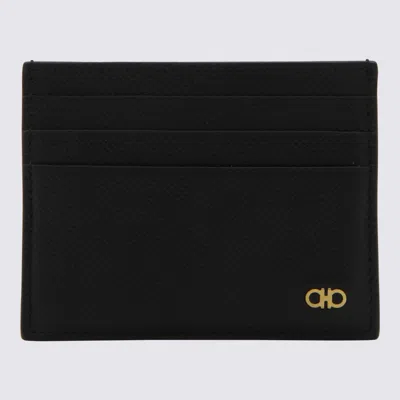 Ferragamo Black Card Holder With Micro Gancini On The Front And Logo Lettering On The Rear In Black