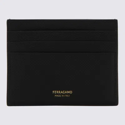 Ferragamo Black Card Holder With Micro Gancini On The Front And Logo Lettering On The Rear In Black