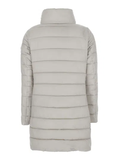 Save The Duck 'lydia' Beige Down Jacket With High Neck And Logo Patch On The Sleeve