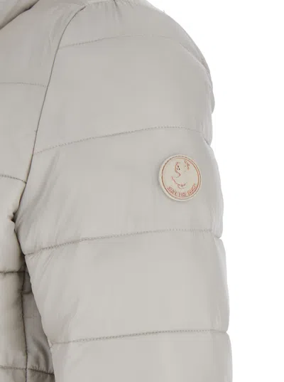 Save The Duck 'lydia' Beige Down Jacket With High Neck And Logo Patch On The Sleeve