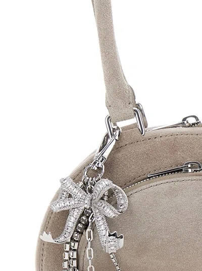 Self-portrait Grey Suede Mini Shoulder Bag With Charm
