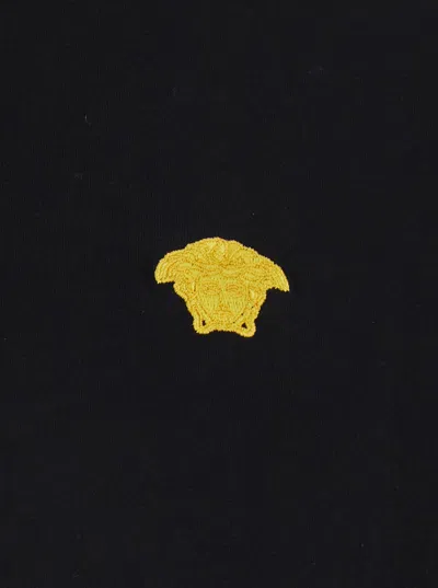 Versace Black Crewneck T-shirt With Medusa Embroidery On The Front In Black