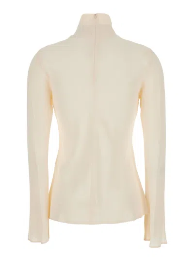 Semicouture Crepe De Chine High Neck Blouse In White