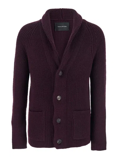 Tagliatore Bordeaux Knit Cardigan With V Neck In Purple