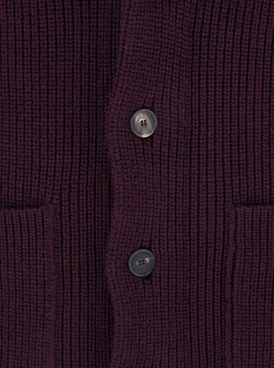 Tagliatore Bordeaux Knit Cardigan With V Neck In Purple