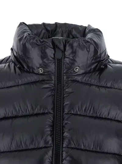 Save The Duck 'cosmary' Black Down Jacket With Removable Hood And Logo Patch On The Sleeve In Black