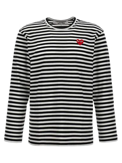 Comme Des Garçons Play Heart-patch Striped Cotton T-shirt