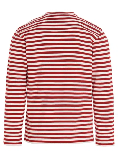 Comme Des Garçons Play Striped Logo Patch Long Sleeve T-shirt In Red
