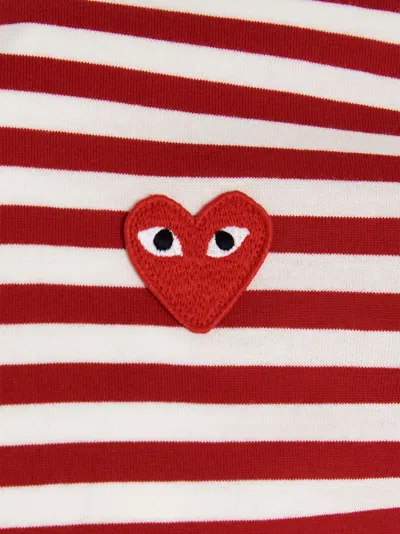 Comme Des Garçons Play Striped Logo Patch Long Sleeve T-shirt In Red