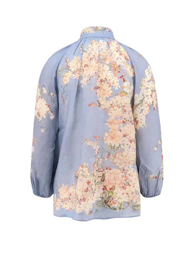 Zimmermann Womens Cascadian Billow Floral Woven Blouse Teal Blue Botanical