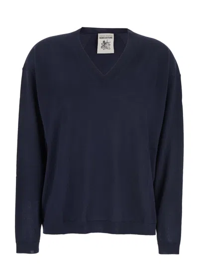 Semicouture V Neck Wool Pull In Blue