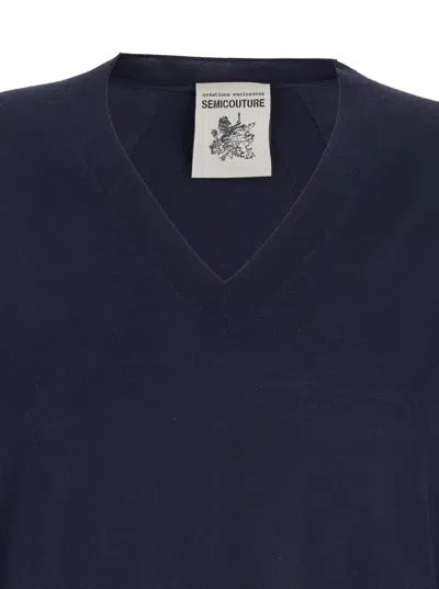 Semicouture V Neck Wool Pull In Blue