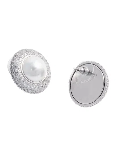 Self-portrait Small Crystal Pearl Earrings In Metallic