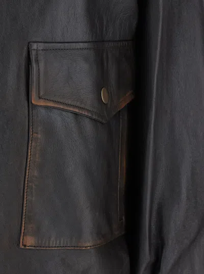 Semicouture Lapel Leather Jacket In Black