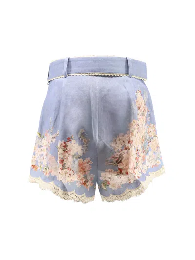 Zimmermann Womens Cascadian Tuck Floral Linen Shorts Teal Blue Botanical