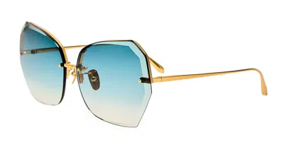 Linda Farrow Lila - Yellow Gold / Aqua Sunglasses