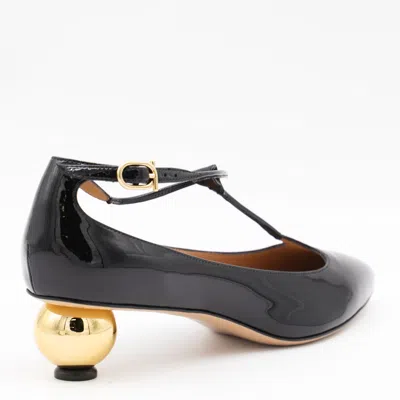 Ferragamo Round Toe T-bar Strap Gold Heel