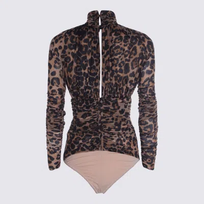 Blumarine Sleeved Animal Print Top In Brown