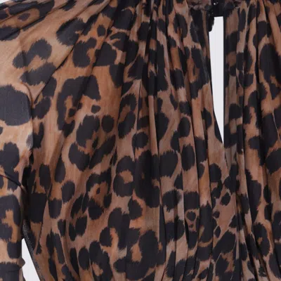 Blumarine Sleeved Animal Print Top In Brown
