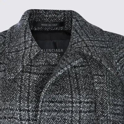 Balenciaga Black And Grey Wool Raglan Coat