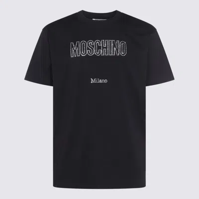 Moschino Crystal Logo Crew Neck T-shirt With Short Sleeves In Black