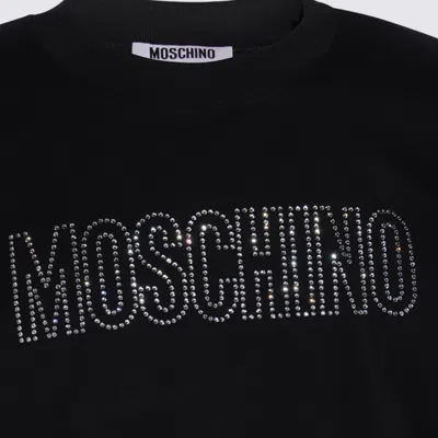 Moschino Crystal Logo Crew Neck T-shirt With Short Sleeves In Black
