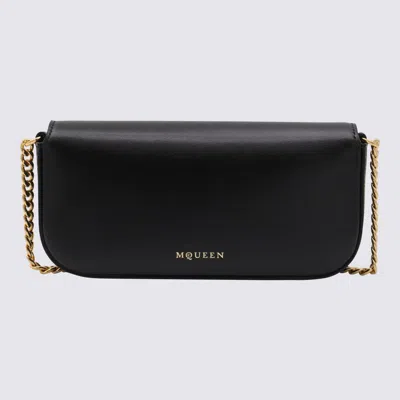 Alexander Mcqueen Black Leather Skull Flower Small Shoulder Bag In Animal Print