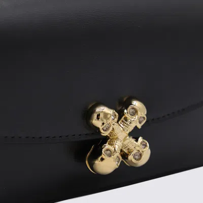 Alexander Mcqueen Black Leather Skull Flower Small Shoulder Bag In Animal Print