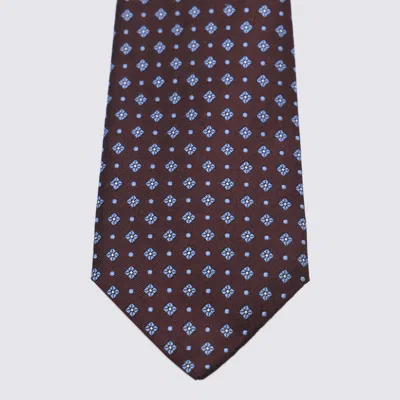 Canali Brown And Blue Wool Tie In Burgundy