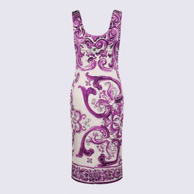 Dolce & Gabbana White And Purple Silk Dress