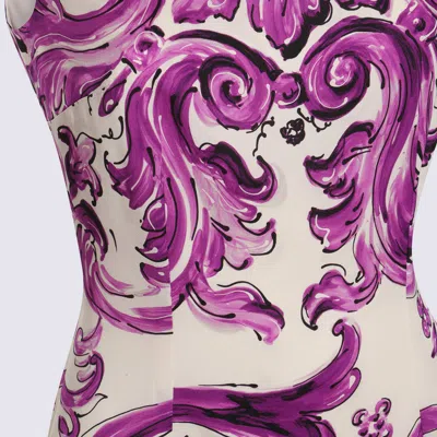 Dolce & Gabbana White And Purple Silk Dress