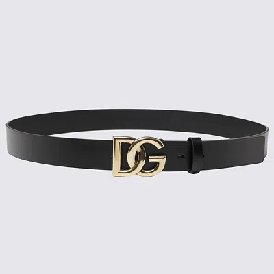 Dolce & Gabbana Black And Gold Leather Belt In Black