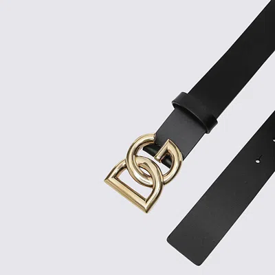 Dolce & Gabbana Black And Gold Leather Belt In Black