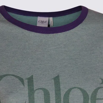 Chloé Green Crewneck T-shirt With Logo Lettering Print On The Front In Cotton Woman