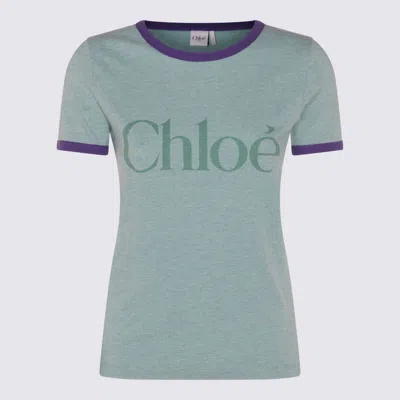 Chloé Green Crewneck T-shirt With Logo Lettering Print On The Front In Cotton Woman