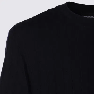Giorgio Armani Navy Blue Viscose Blend T-shirt In Black